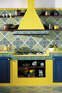 Effect unicolor, Color yellow, Style handmade, Background tile, Majolica, 10x10 cm, Finish semi-gloss